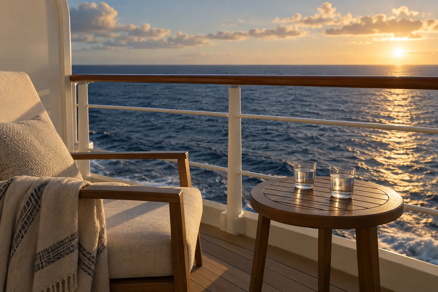 A quiet cruise balcony looking out to sea