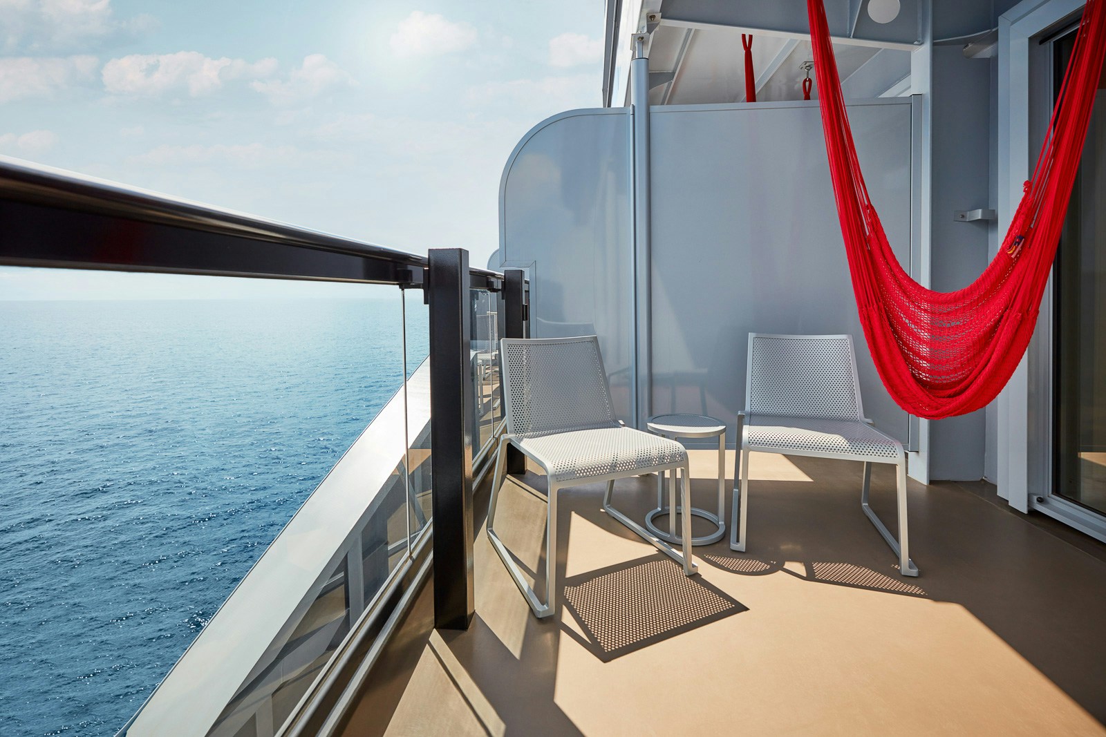 Official Virgin Voyages Sea Terrace balcony and hammock