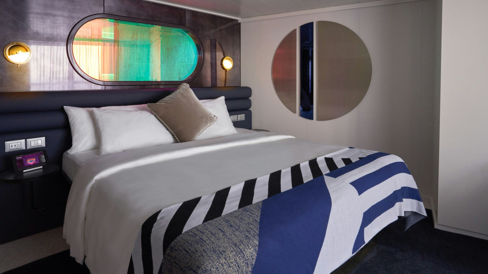 Official Virgin Voyages Seriously Suite bedroom and terrace entrance