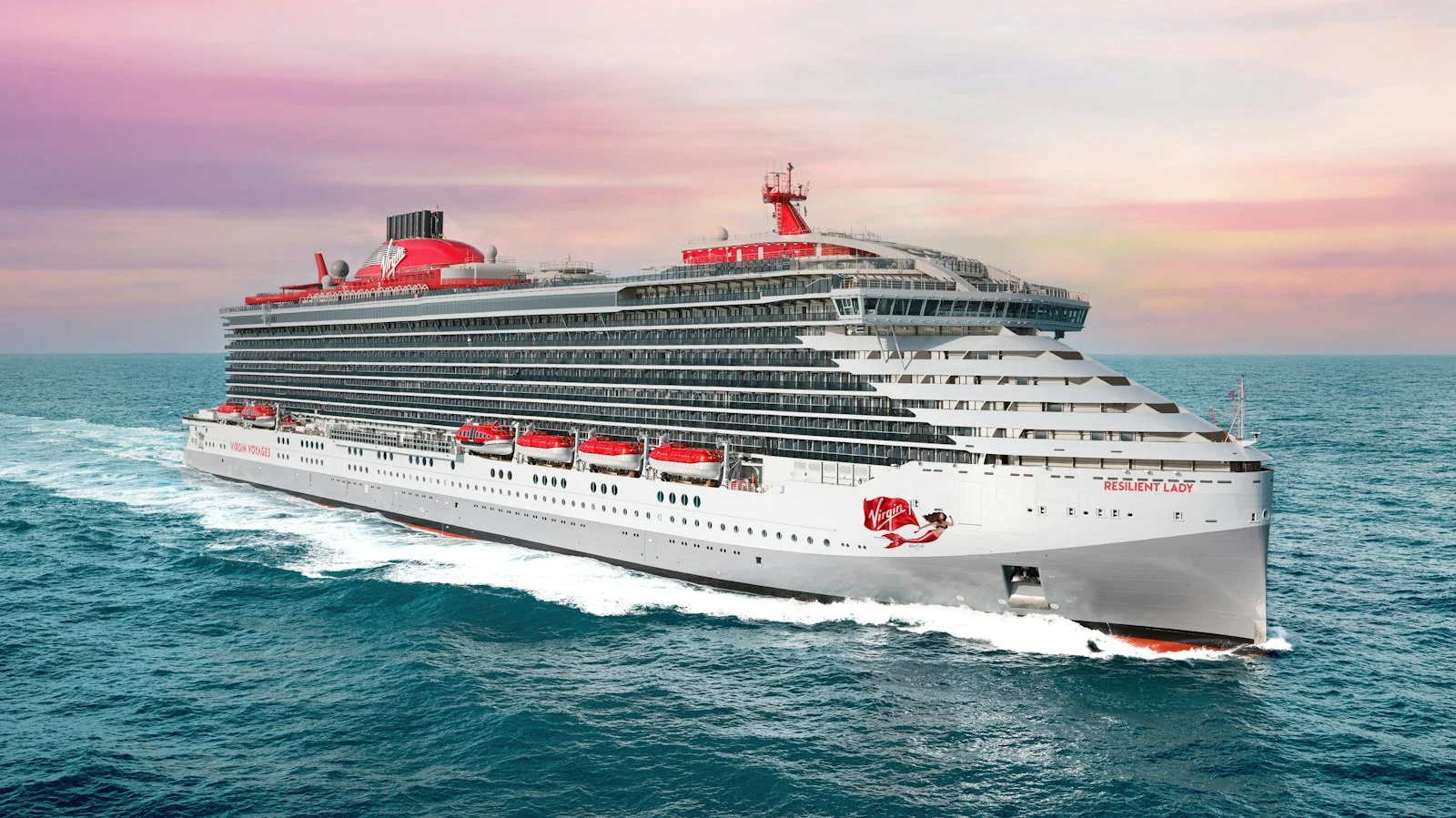 Virgin Voyages’ Resilient Lady sailing at sea